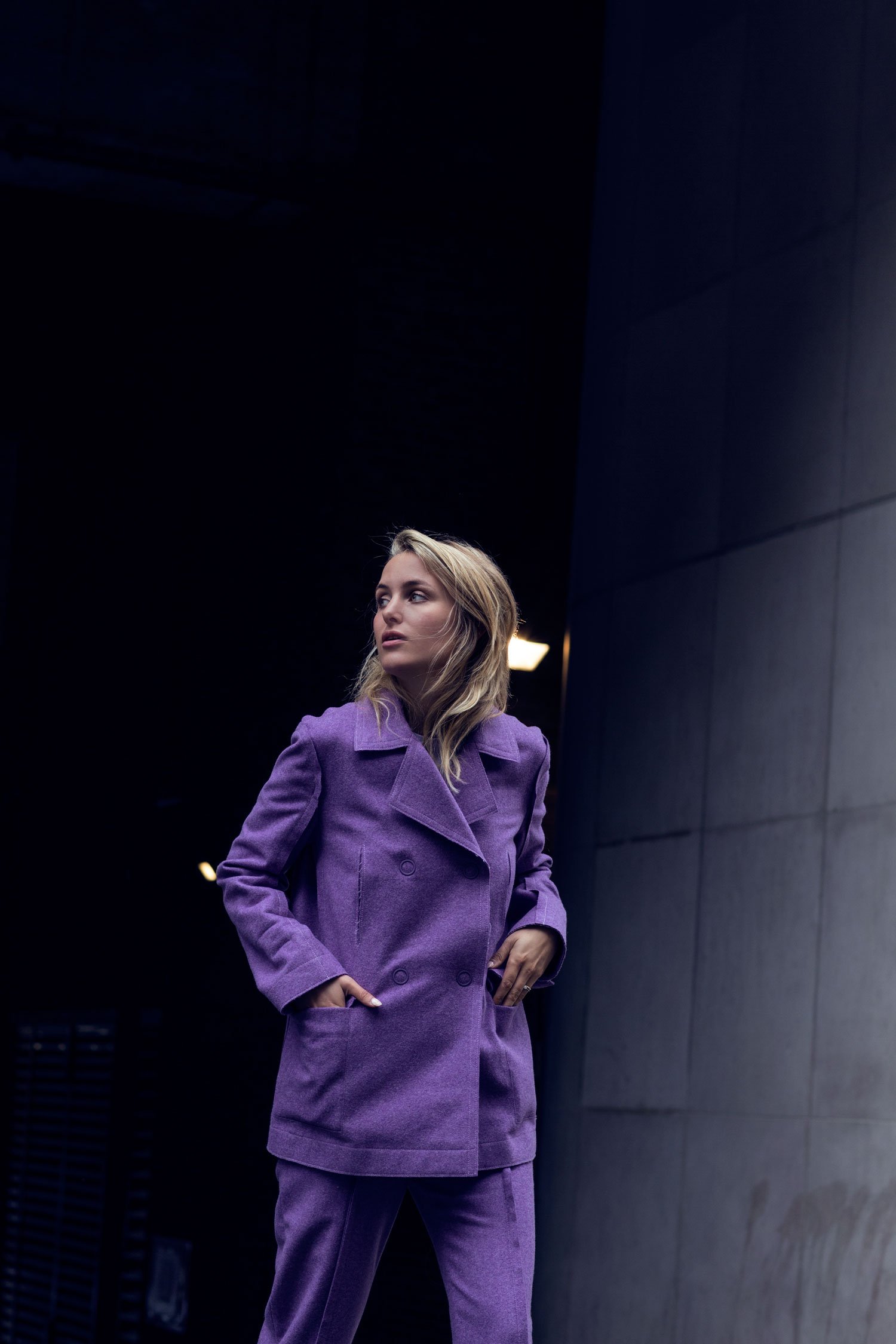 rebecca laurey purple suit